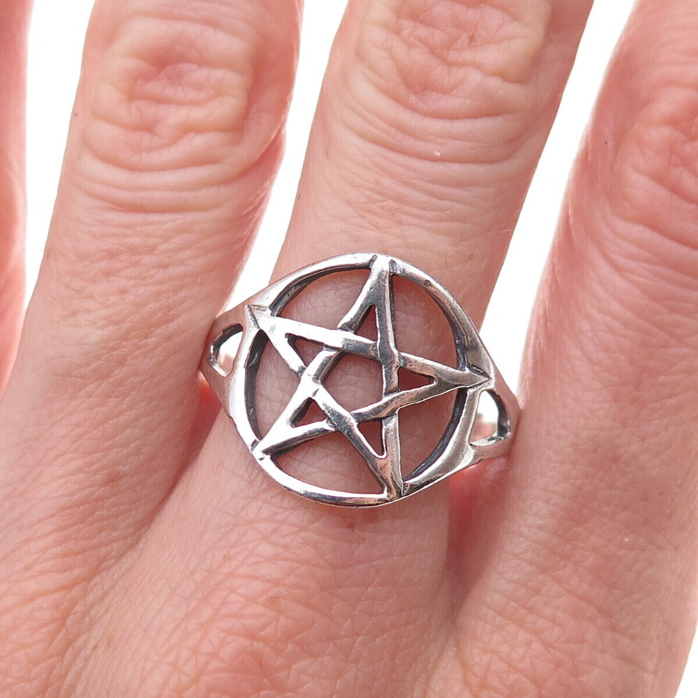 925 Sterling Silver Vintage Pentagram Oxidized Ring Size 13